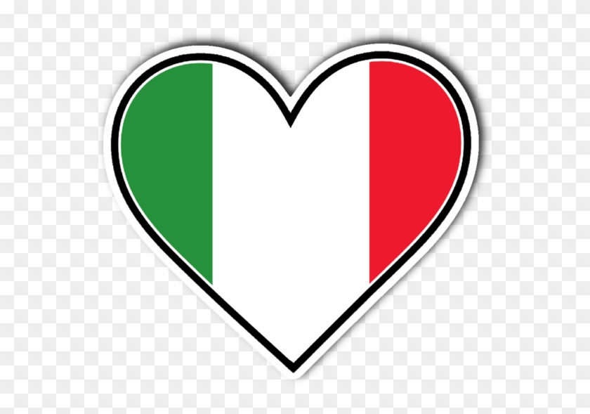 Heart-shaped Italian flag with green, white, and red vertical stripes and black outline.
