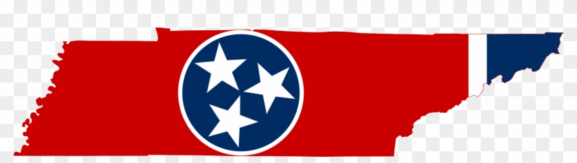 Tennessee state flag design overlaid on the geographic outline of Tennessee.