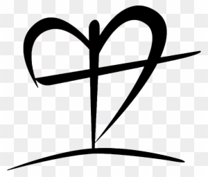 Abstract black calligraphic symbol combining heart, cross, and flowing lines on transparent background.