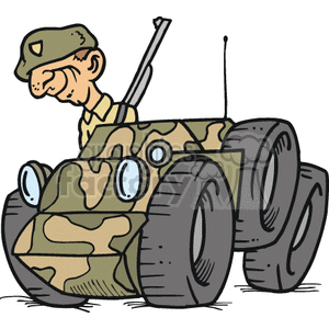 Military Vehicle Cartoon Illustration - Soldier in Armored Transport