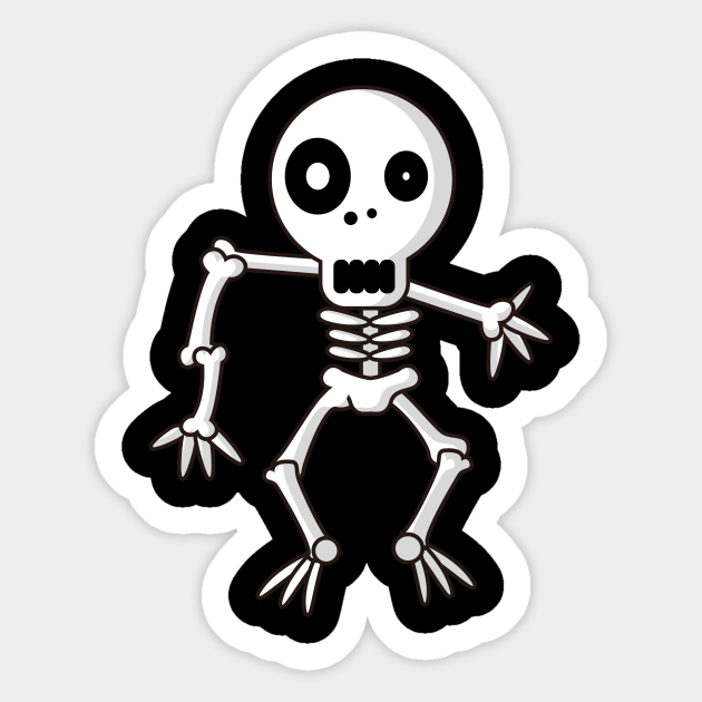 Cute cartoon skeleton with black cloak, wide eyes, and playful pose-ideal for Halloween or spooky-themed designs.