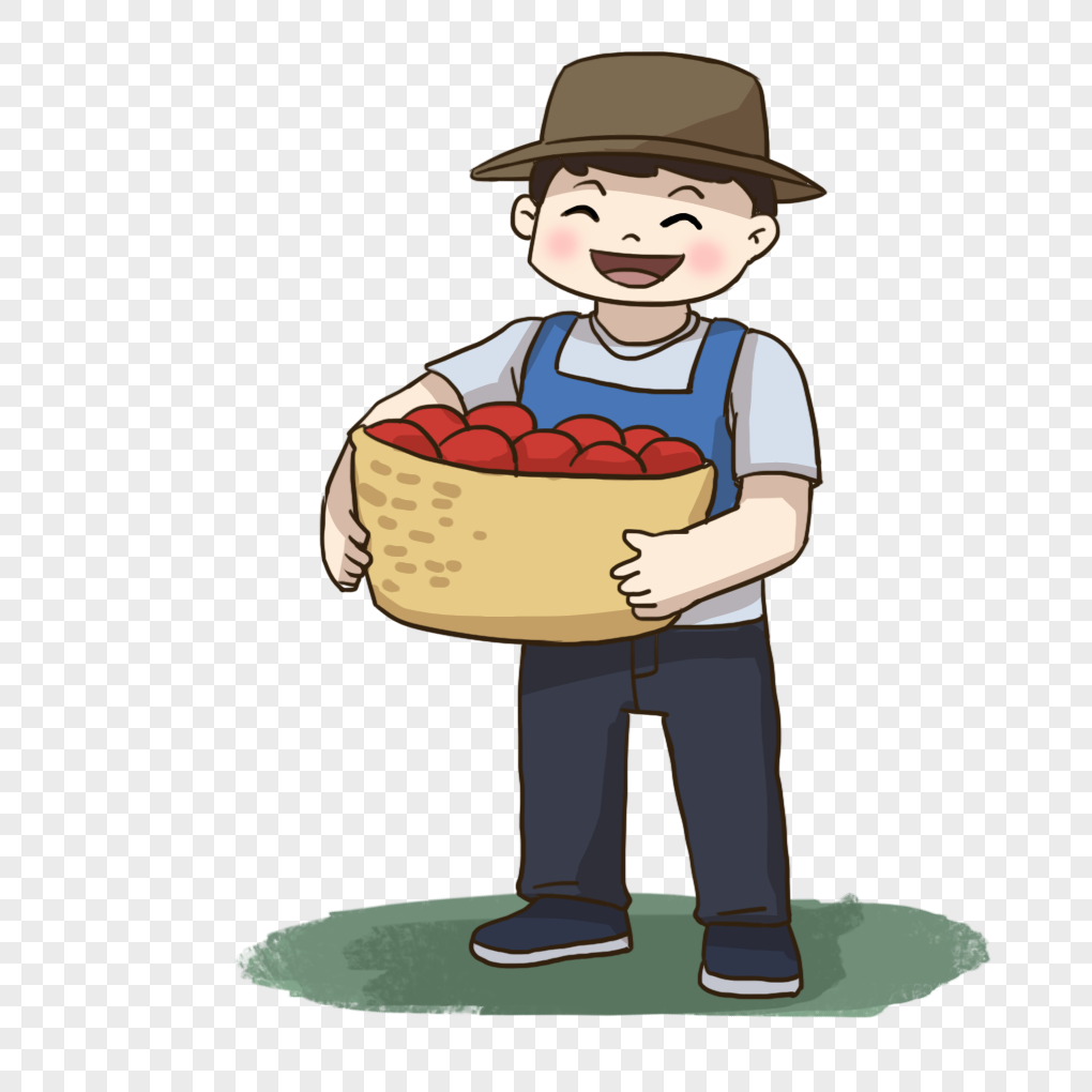 Fresh Harvest: Farmer with Basket of Apples - Farm-to-Table Illustration