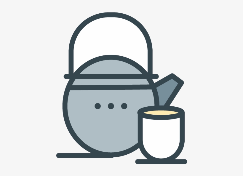 Gray teapot pouring tea into a white cup, minimalist line-art illustration.