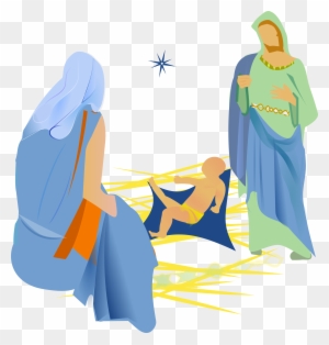 Nativity scene with Mary, Joseph, and baby Jesus in a manger under the Star of Bethlehem.