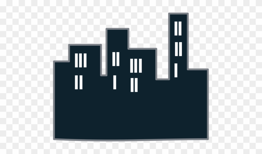 Stylized dark blue factory silhouette with smokestacks and windows on transparent background.