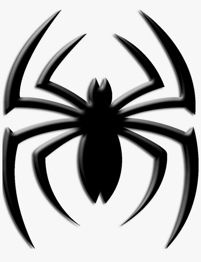 Black stylized spider logo with sharp, symmetrical legs and glossy 3D effect on white background.