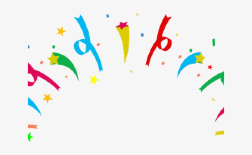 Colorful confetti streamers and stars in a festive arc, symbolizing celebration and joy.