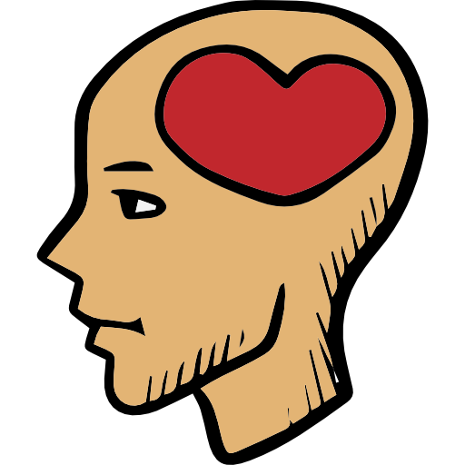 Stylized side-profile illustration of a human head with a red heart replacing the brain, symbolizing emotion over logic.