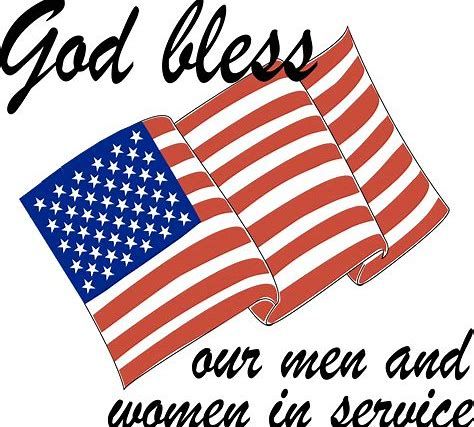 American flag with "God bless our men and women in service" text, honoring U.S. military personnel.