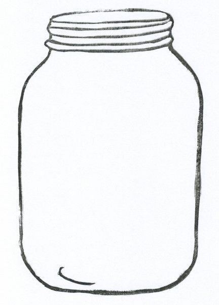 Simple line drawing of an empty glass mason jar with screw-top lid, sketched in black ink on white background.