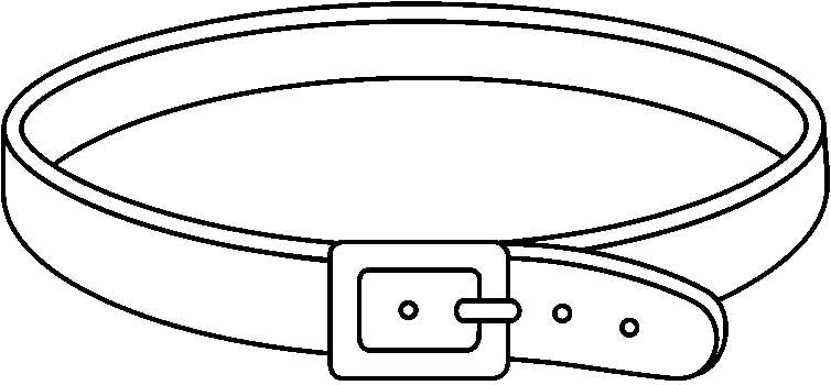 Simple line drawing of a classic leather belt with rectangular buckle and three adjustment holes.