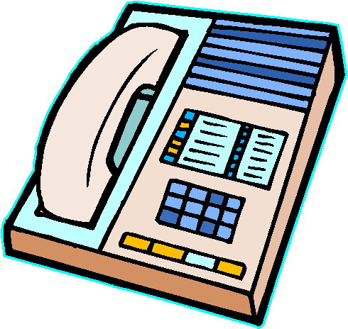 Illustration of a beige office telephone with handset, keypad, and display panel.