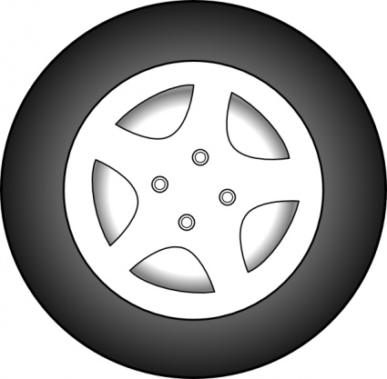 Five-spoke alloy wheel with black tire, vector-style illustration.