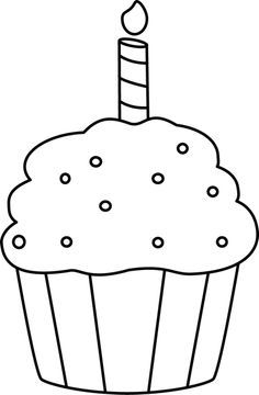 Free Cupcake Coloring Page with Birthday Candle - Printable & Fun