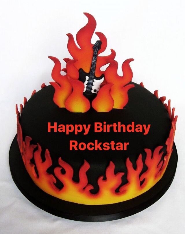 Rockstar-Themed Birthday Cake - Fiery Guitar Design for Music Lovers