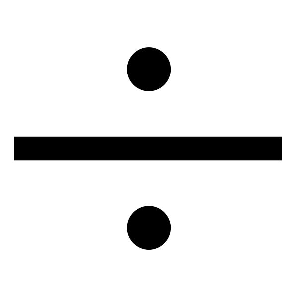 Black division symbol (obelus) on white background, consisting of a horizontal line with dots above and below.