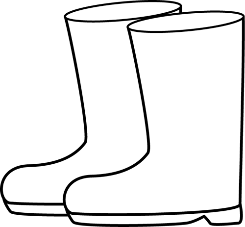 A pair of classic white rubber rain boots with thick soles and smooth shafts, shown in simple black outline illustration.
