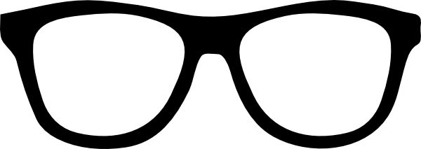 Black-framed eyeglasses silhouette on white background, classic rectangular style.