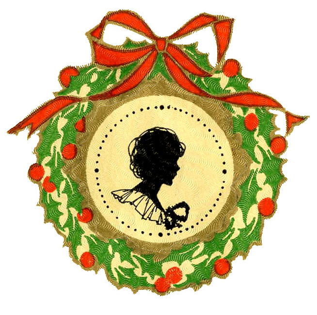Vintage Christmas Wreath with Silhouette - Festive Holiday Decor Illustration
