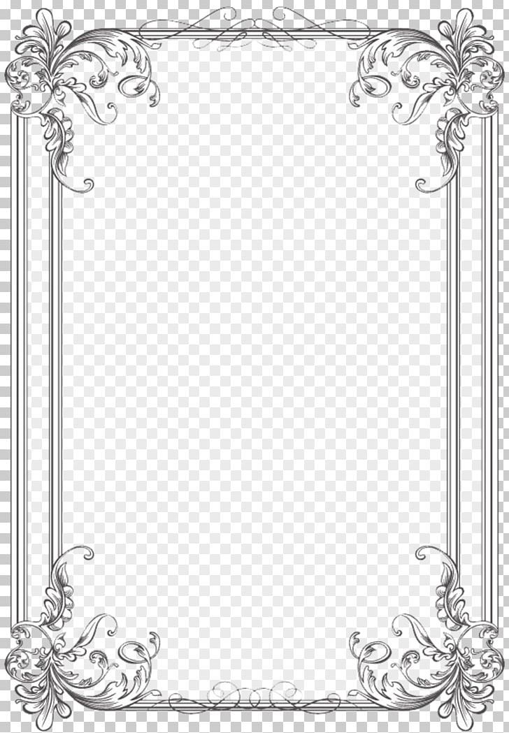 Elegant black-and-white ornate frame with Baroque-style flourishes in all four corners and double-line borders.