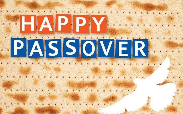 "Happy Passover" text on matzah background with white dove silhouette.