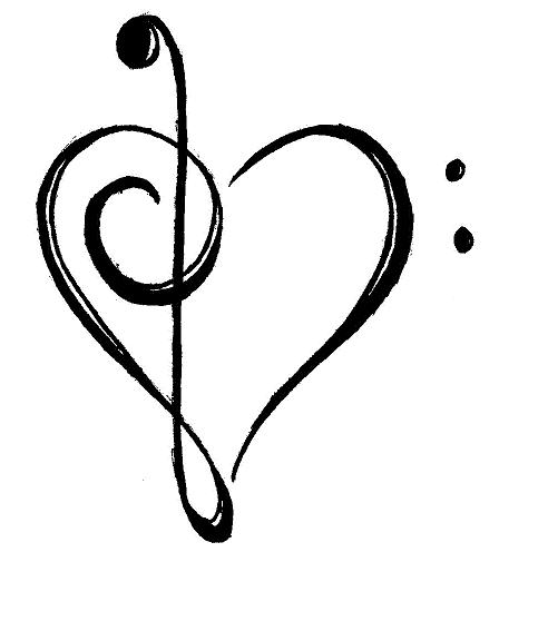 A heart-shaped musical clef symbol with expressive brushstroke lines and two dots to the right.