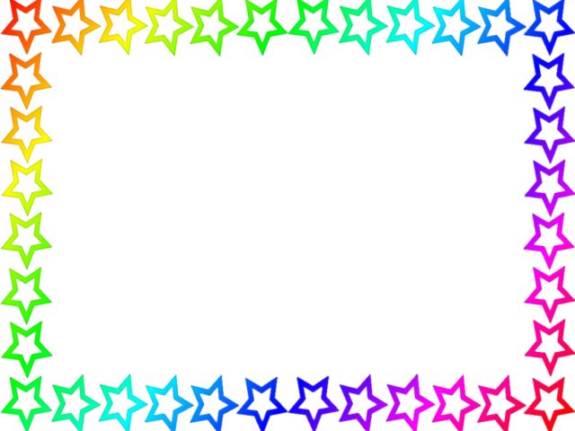 Rainbow-colored star border frame with gradient stars on white background, ideal for decorative or celebratory designs.