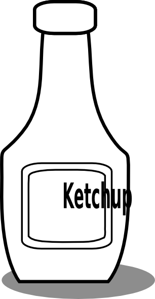 Simple black-and-white line drawing of a ketchup bottle with label reading "Ketchup".