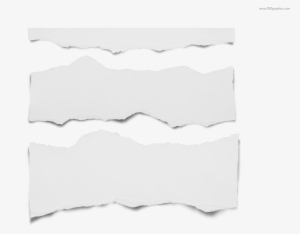 Three horizontal strips of white torn paper with ragged edges on a clean white background.