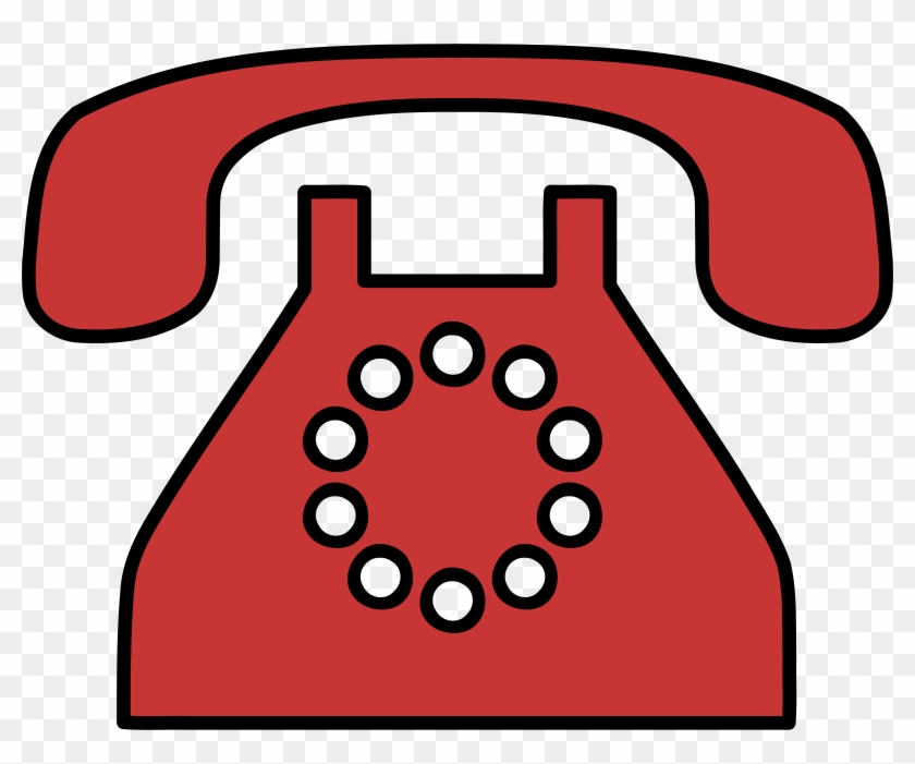 Red vintage rotary telephone with handset resting on base, classic design illustration.