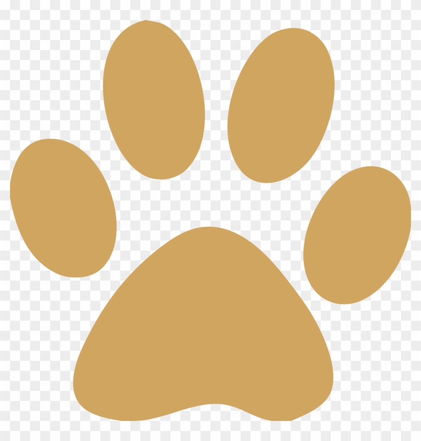 Simple tan-colored dog paw print with four toe pads and a large heel pad on transparent background.