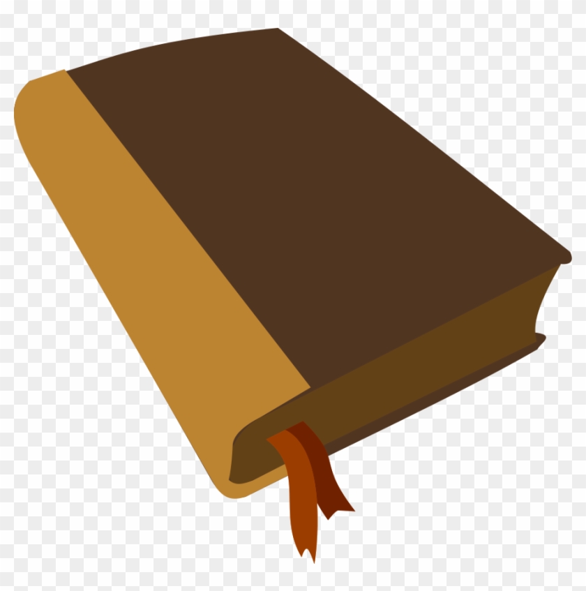 Brown hardcover book with tan spine and red bookmark ribbon, shown at angle on transparent background.