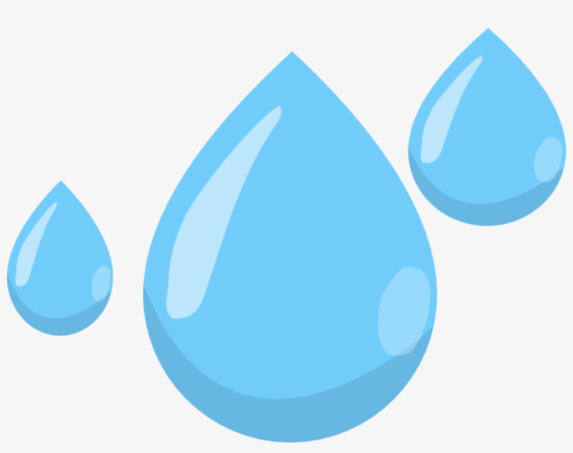 Three stylized blue water droplets of varying sizes with highlights and shadows on a light background.