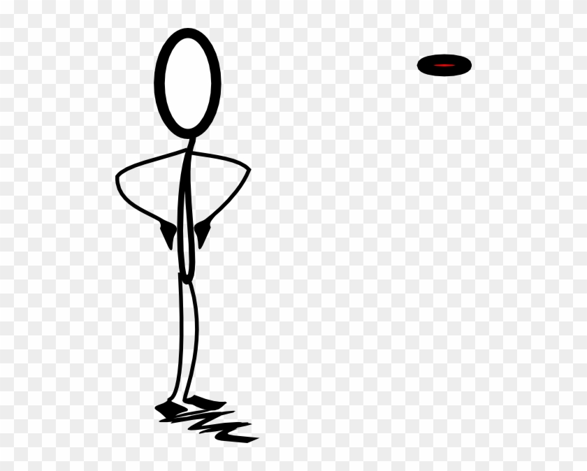 Stick figure standing with hands on hips, watching a red frisbee mid-air against transparent background.
