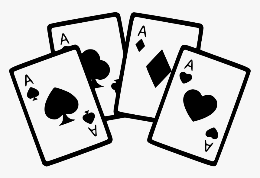 Four aces-spades, clubs, diamonds, and hearts-fanned out in a classic black-and-white illustration.