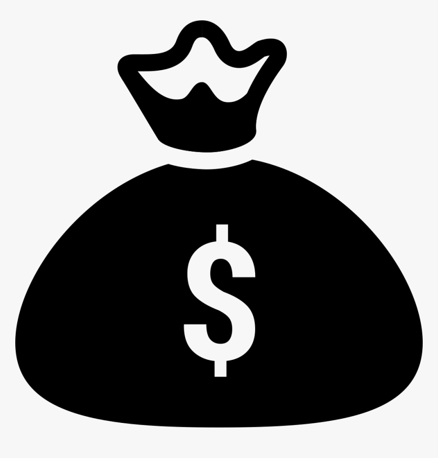 Black money bag icon with white dollar sign and crown-shaped top, symbolizing wealth or financial success.