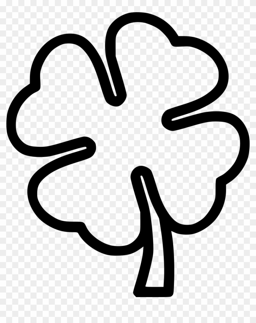 Black outline of a four-leaf clover on transparent background, symbolizing luck and St. Patrick’s Day.