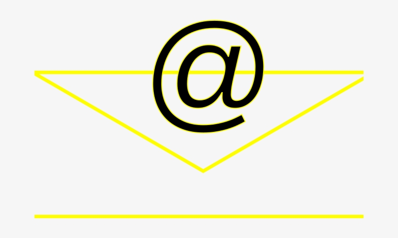 Black @ symbol centered inside a yellow envelope outline on white background.