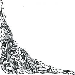 Intricate black-and-white corner flourish with swirling acanthus-style scrollwork and fine linework detailing.