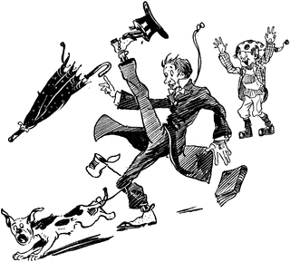 Classic Cartoon Illustration of Chaotic Trip Scene | Vintage Humor Art