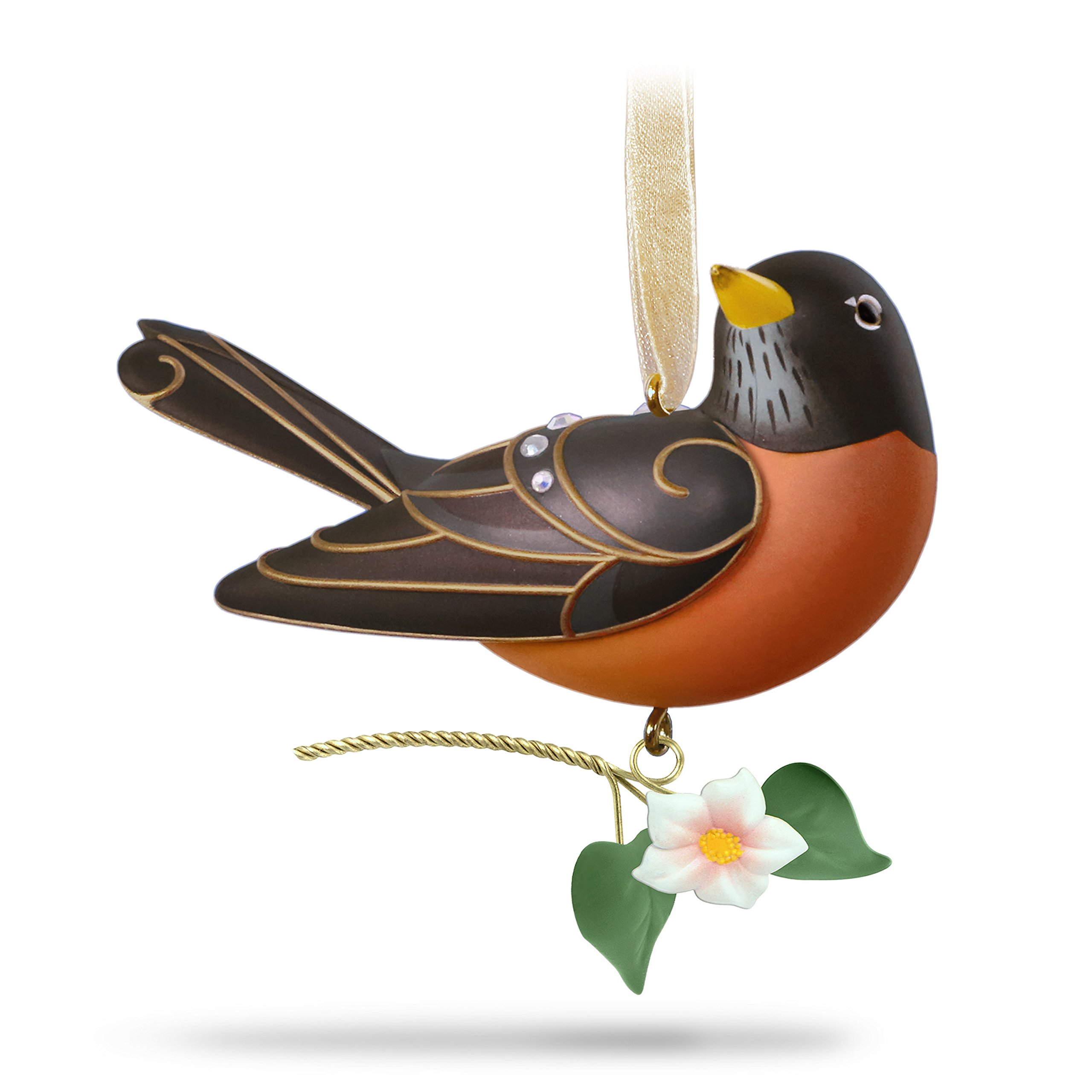 Elegant Robin Bird Ornament - Handcrafted Holiday Decor with Floral Charm