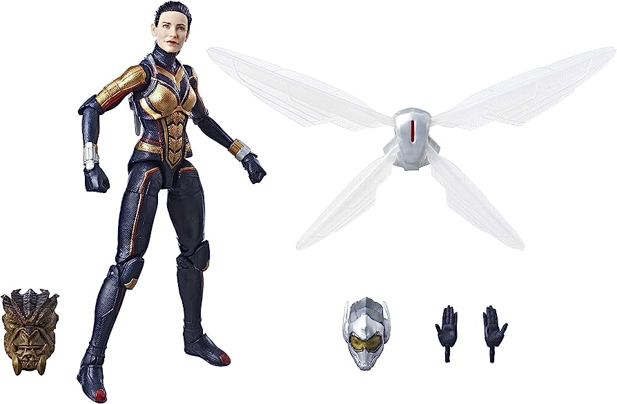 Marvel Legends Wasp action figure with interchangeable parts including wings, helmet, and hands.