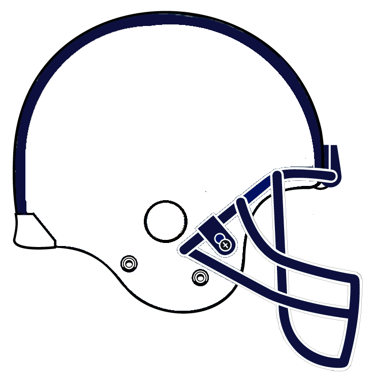 Navy blue and white American football helmet with faceguard, side view illustration.