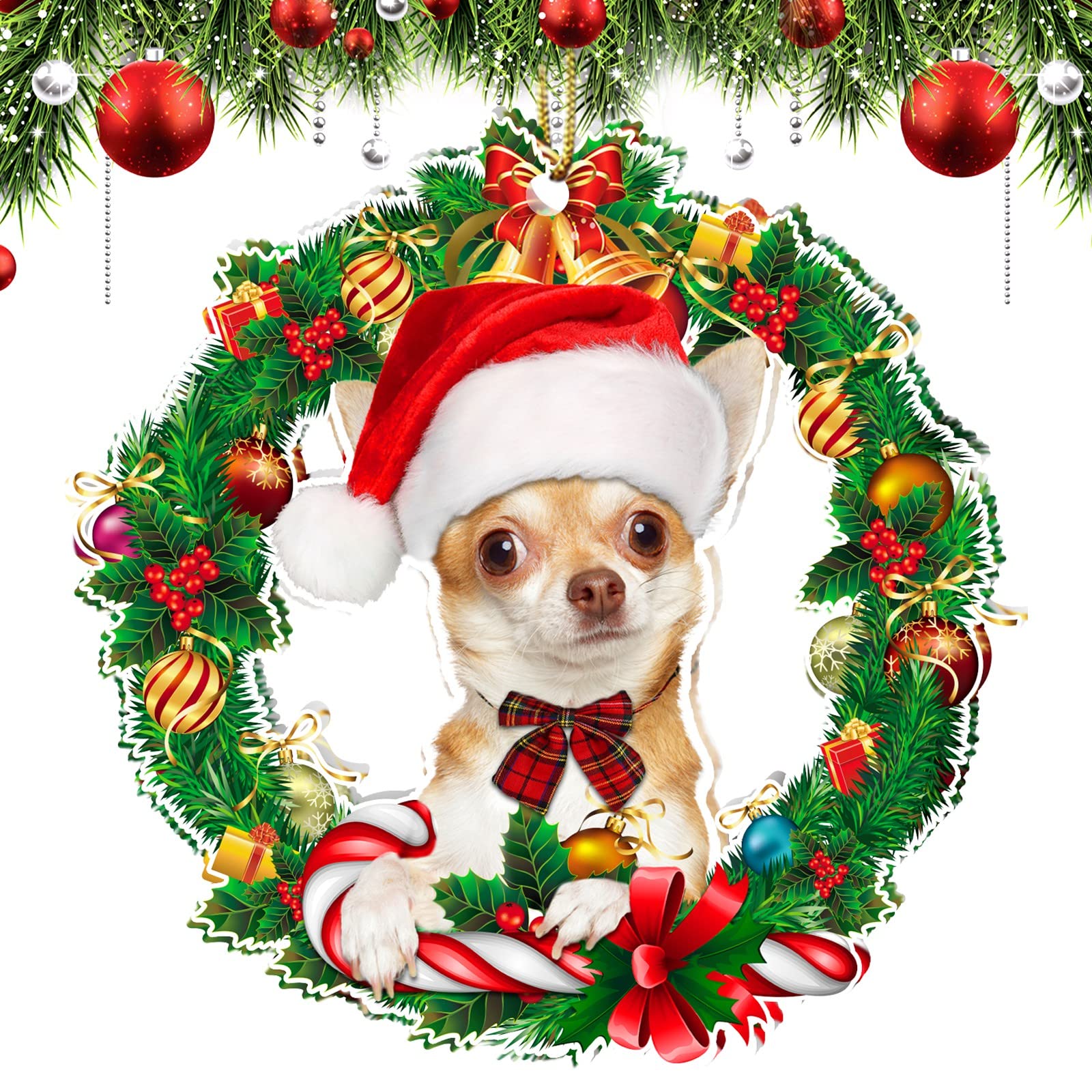 Adorable Chihuahua Christmas Wreath Decor - Holiday Pet Art
