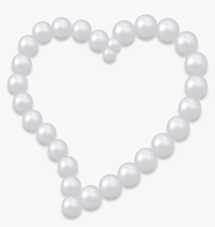 A heart-shaped arrangement of lustrous white pearls on a soft white background.