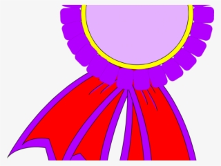 Purple and red award ribbon with yellow border, stylized cartoon illustration.