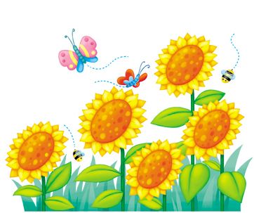 Sunflower Garden Illustration with Butterflies and Bees | Nature Clipart