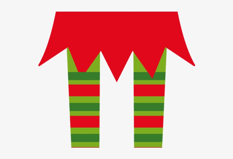Festive elf legs in red-and-green striped socks with pointed red shoes, a classic holiday illustration.