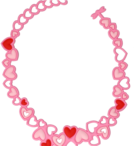 Pink heart-shaped necklace illustration with alternating light and dark red hearts on a transparent background.