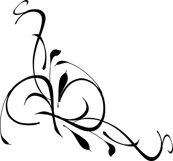 Elegant black-and-white floral swirl design with stylized leaves and flowing curves, ideal for decorative borders or logos.